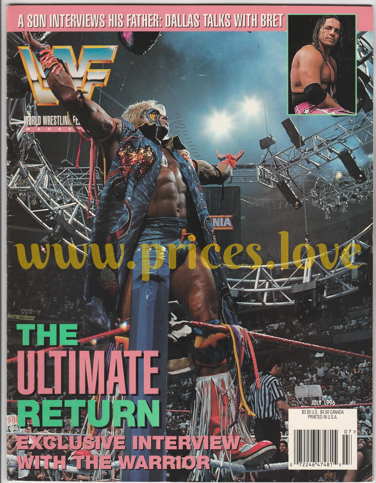 WWF Wrestling Magazine July 1996 Ultimate Warrior Bret Hart Leif Cassidy POSTER