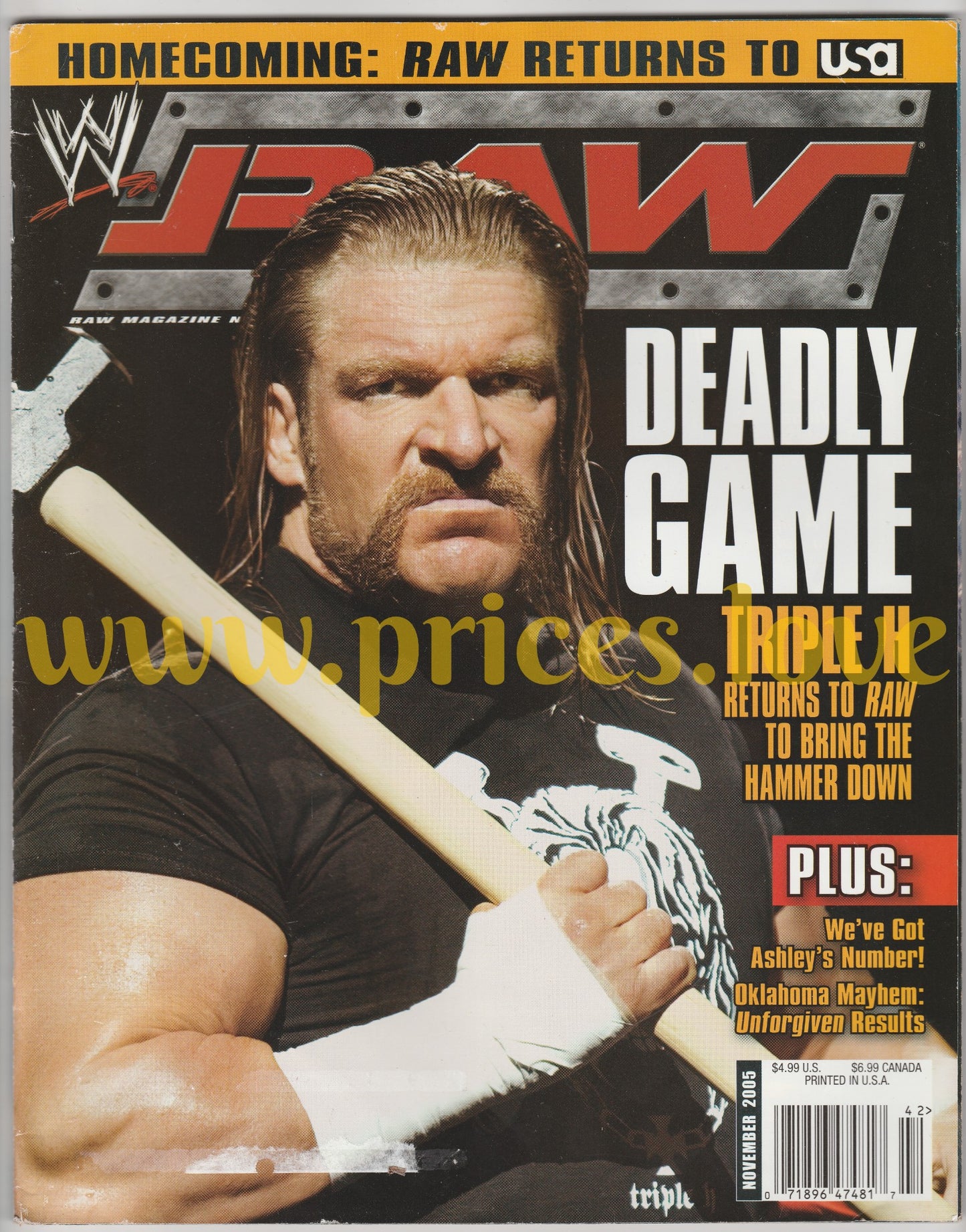 WWE RAW Wrestling Magazine November 2005 Triple H Ashley POSTER & Catalog intact