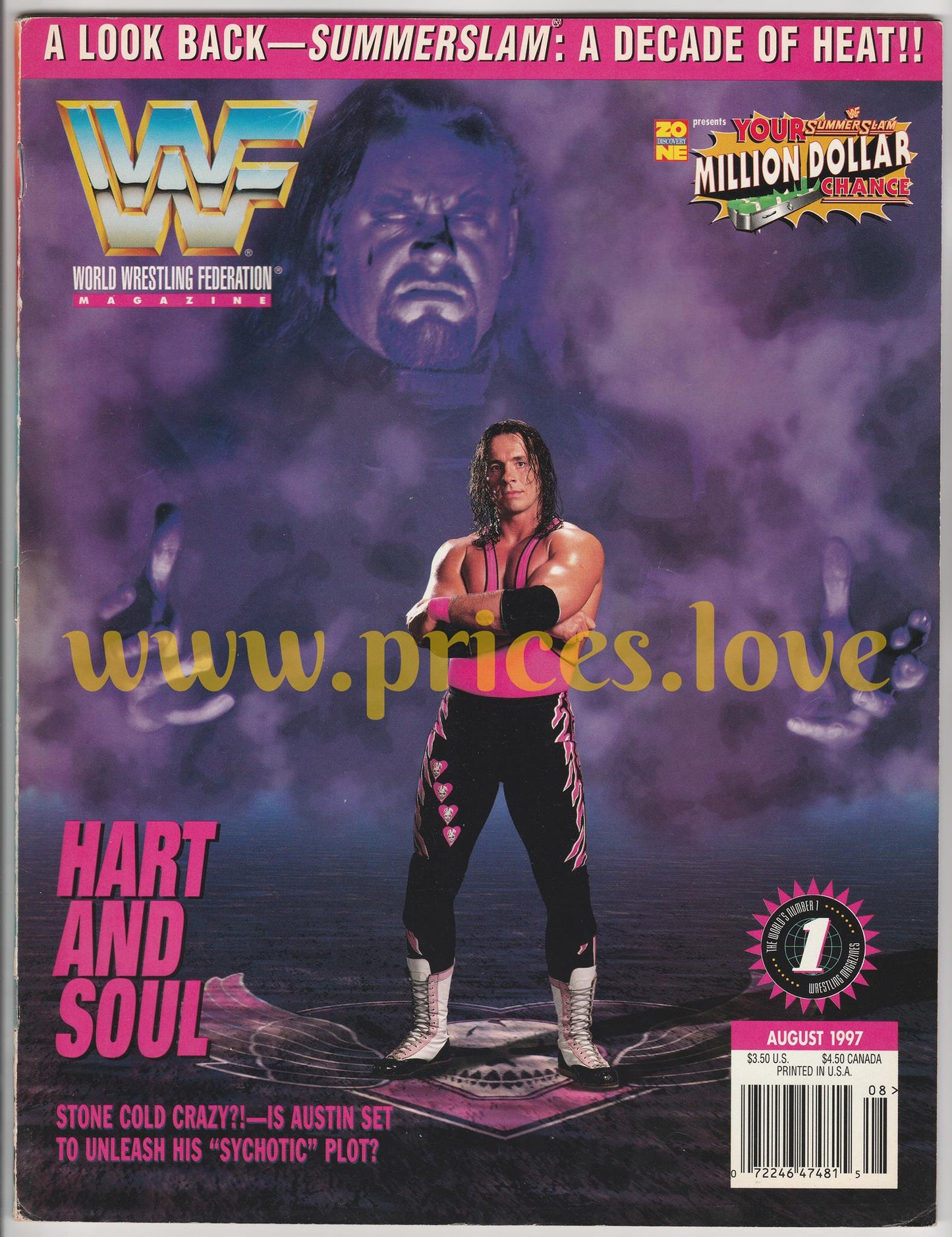 WWF Wrestling Magazine August 1997 Bret Hart Undertaker Summerslam WWE + CARDS