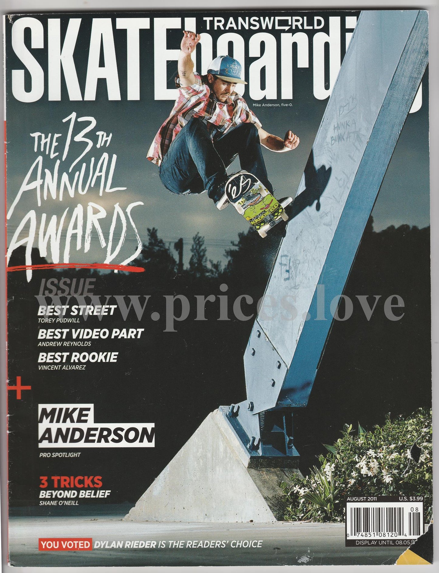 Transworld Skateboarding Magazine August 2011 The 13th Annual Awards Anderson