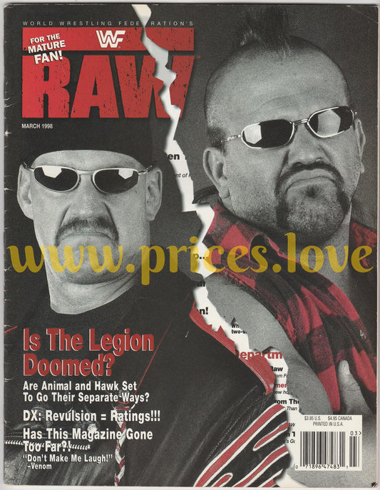 WWF RAW Wrestling Magazine March 1998 Legion Of Doom Road Warriors WWE DX Divas