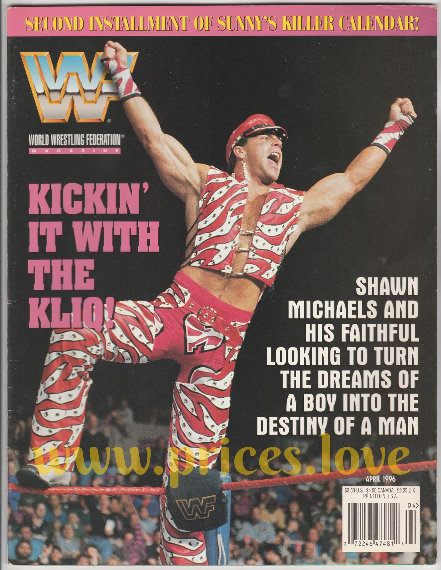 WWF Wrestling Magazine April 1996 Shawn Michaels Sunny Ahmed Johnson POSTER WWE