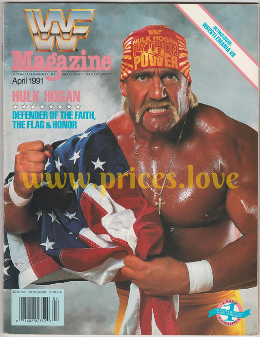 WWF Wrestling Magazine April 1991 Hulk Hogan USA Flag US WWE Wrestlemania VII 7