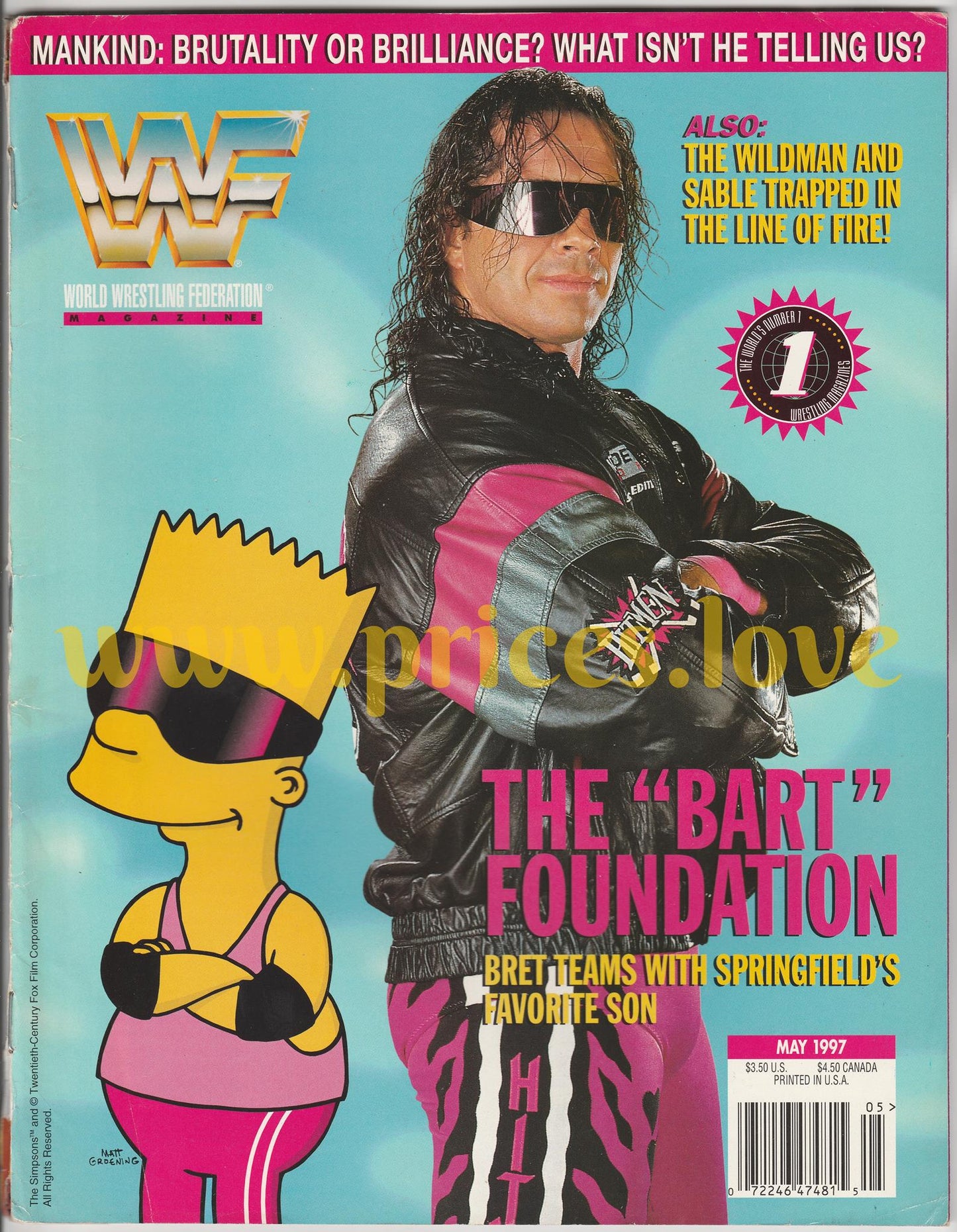 WWF Wrestling Magazine May 1997 Bret Hart Bart Simpson Mankind The Rock Vega WWE