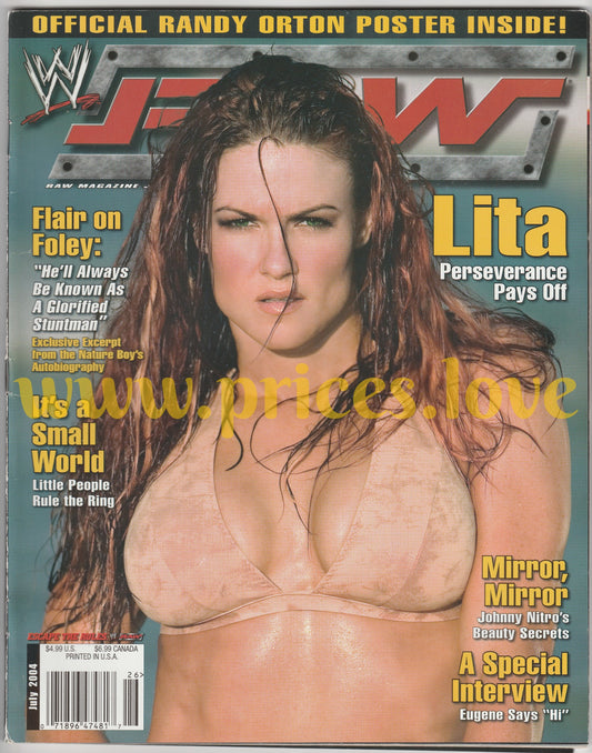 WWE RAW Wrestling Magazine July 2004 Lita Randy Orton POSTER WWF Ric Flair Tomko