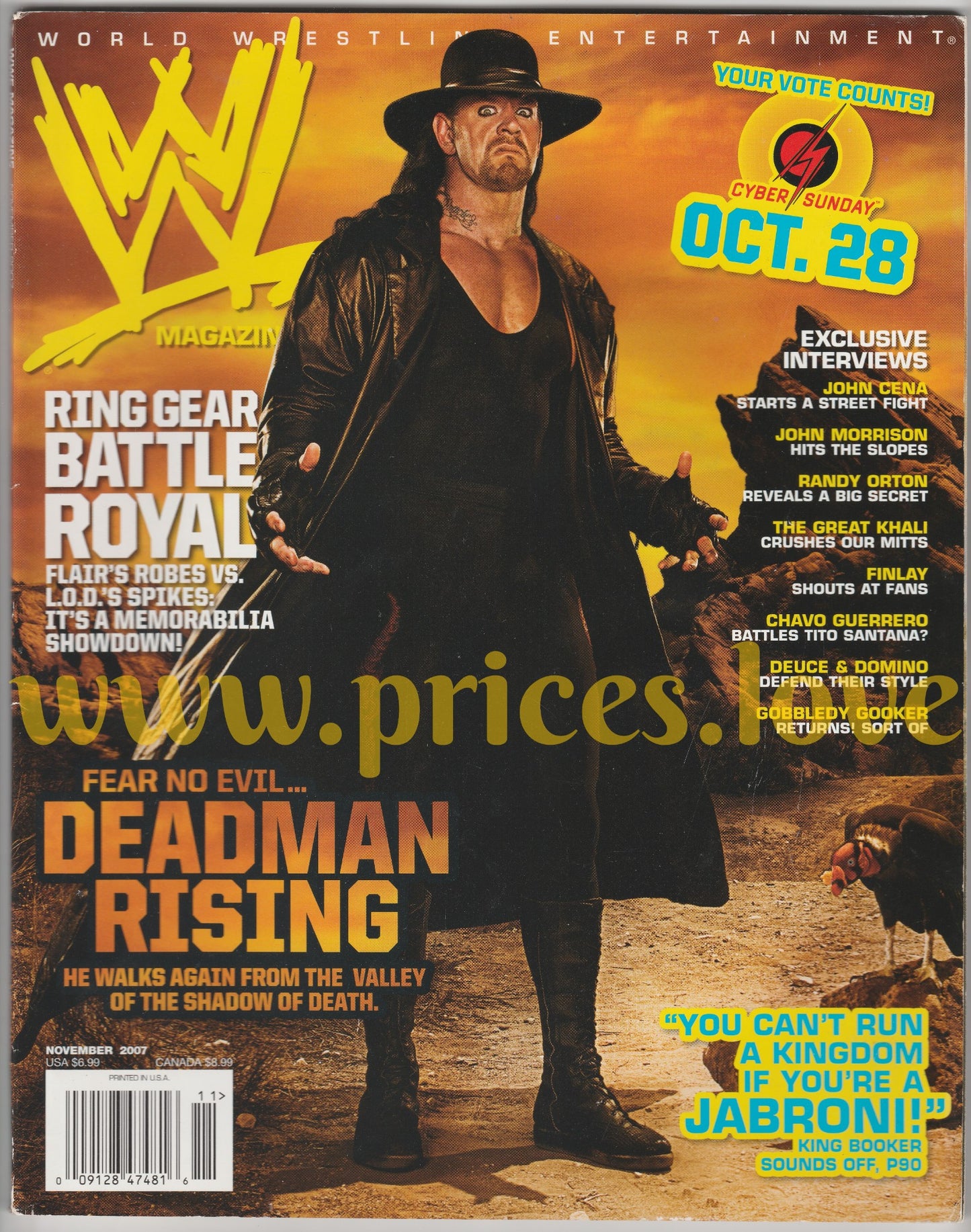 WWE Wrestling Magazine November 2007 Undertaker Cyber Sunday King Booker WWF