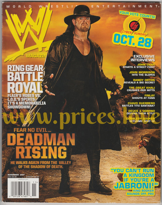 WWE Wrestling Magazine November 2007 Undertaker Cyber Sunday King Booker WWF