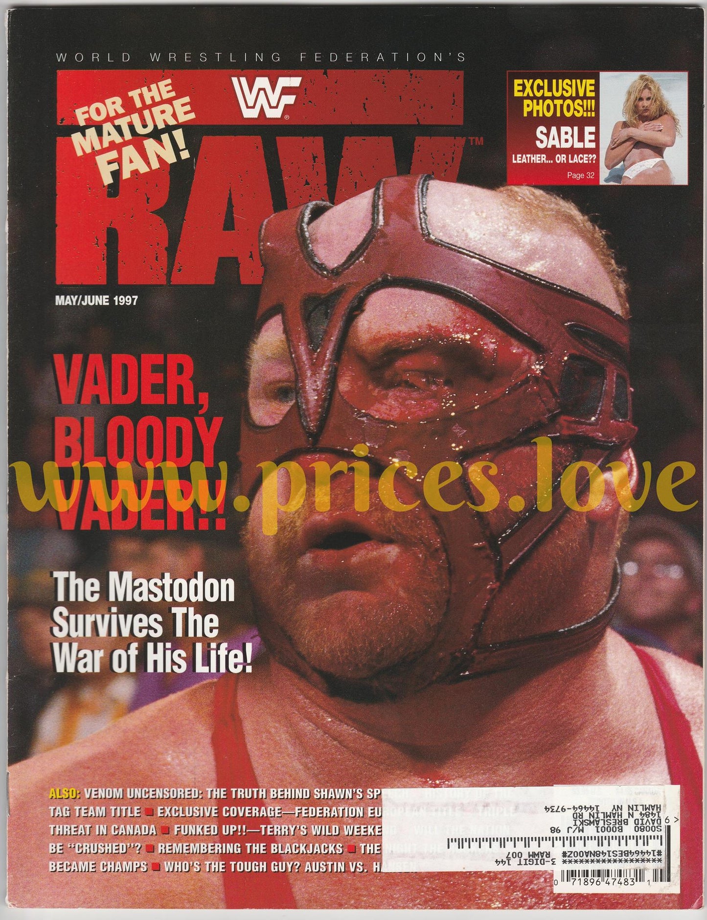 WWF RAW Wrestling Magazine May/June 1997 Vader Sable POSTER WWE Terry Funk Shawn