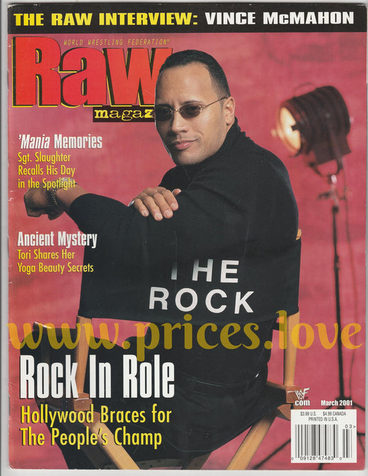 WWF RAW Wrestling Magazine March 2001 The Rock Vince McMahon WWE Tori POSTER