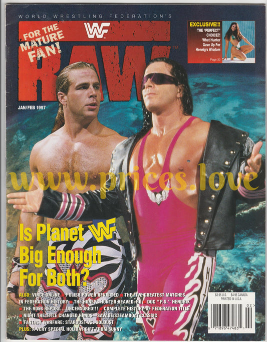 WWF RAW Wrestling Magazine January February 1997 Bret Hart Shawn Michaels Sunny