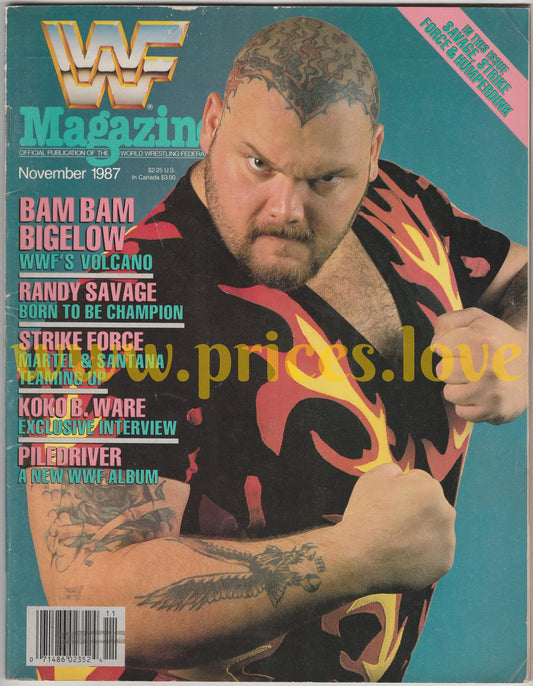 WWF Wrestling Magazine November 1987 Bam Bam Bigelow Piledriver Koko B Ware WWE