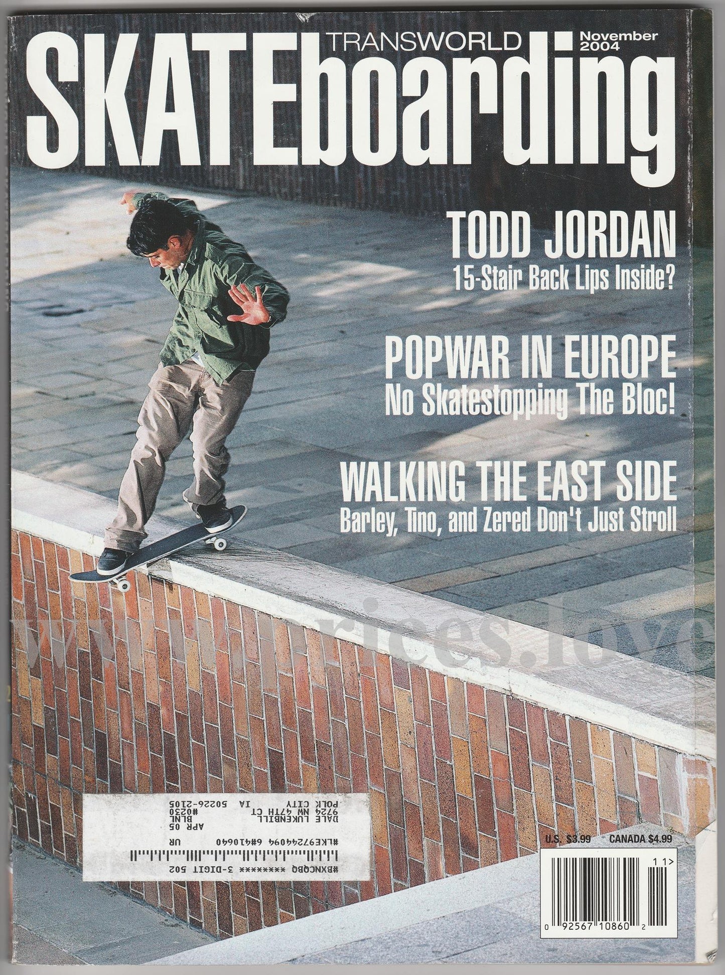 Transworld Skateboarding Magazine November 2004 Todd Jordan Europe Barley #1