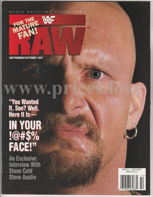 WWF RAW Wrestling Magazine September/October 1997 Steve Austin w/ Poster WWE aew