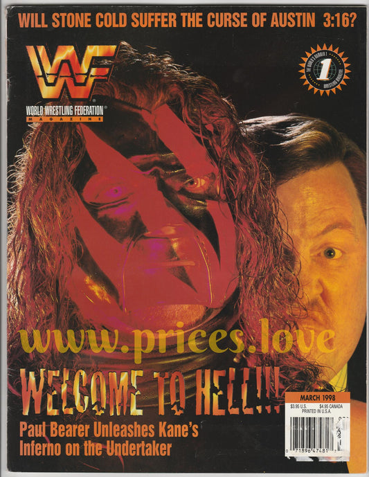 WWF Wrestling Magazine March 1998 Kane Paul Bearer Steve Austin  CARDS & POSTER