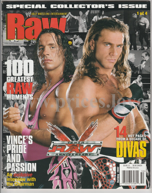 WWE RAW Wrestling Magazine Holiday 2002 Bret Hart Shawn Michaels Tenth 1 of 4