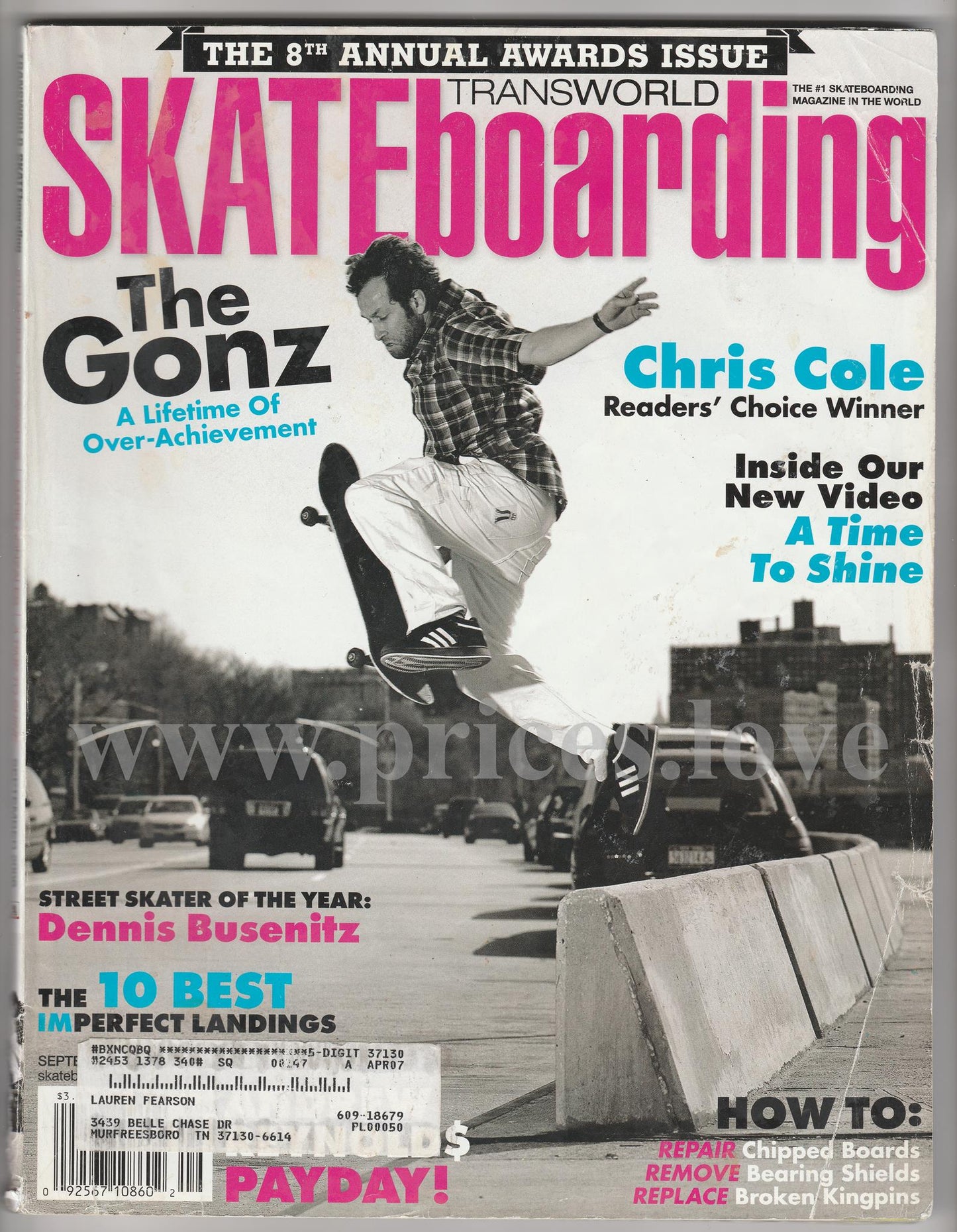 Transworld Skateboarding Magazine September 2006 The Gonz 8th Annual Awards Cole