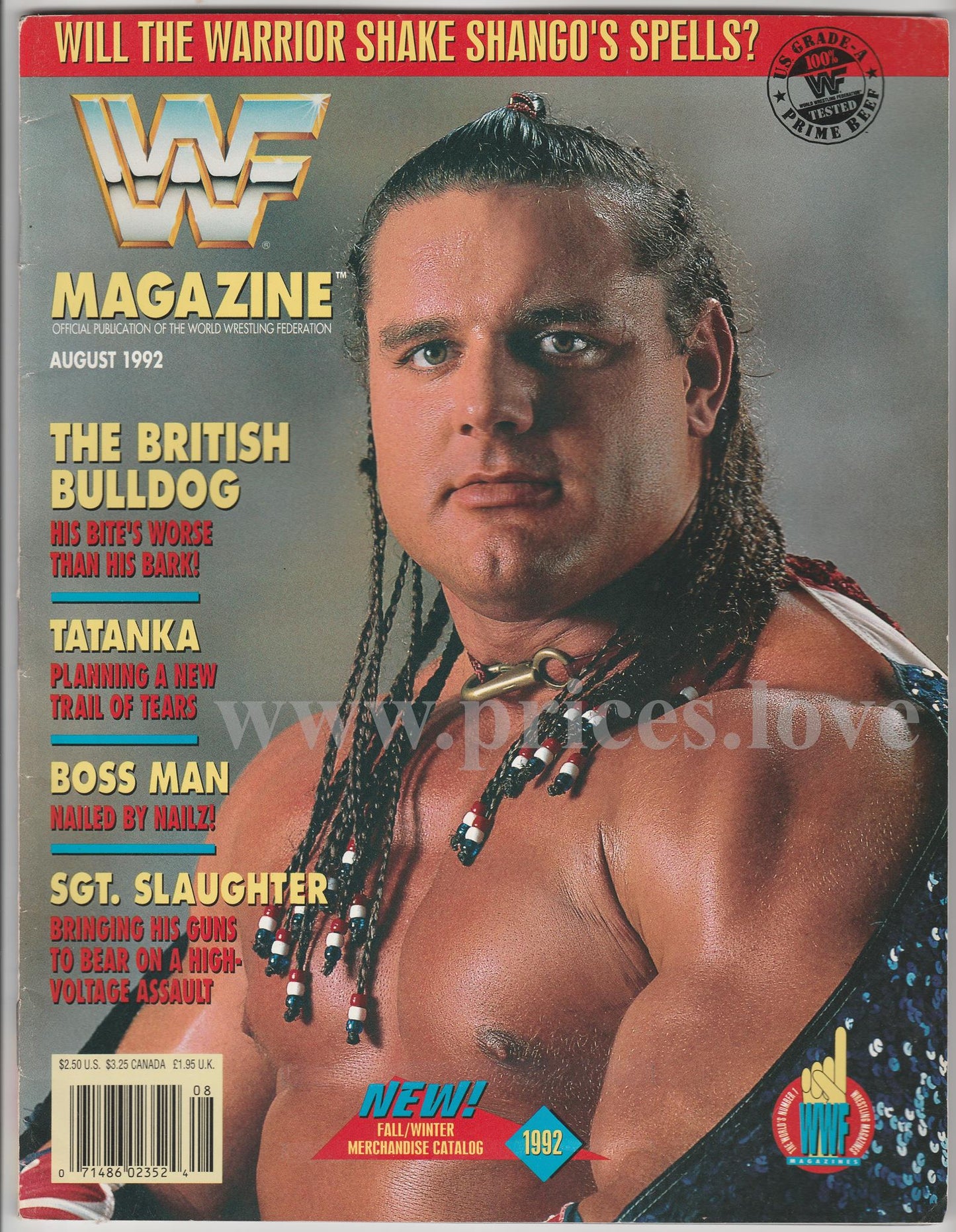 WWF Wrestling Magazine August 1992 British Bulldog Tatanka Sgt Slaughter WWE