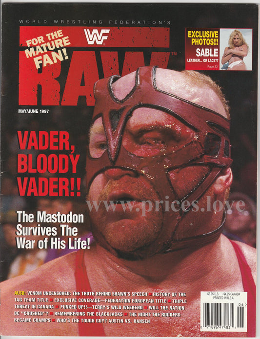 WWF RAW Wrestling Magazine May June 1997 Vader Bloody Sable WWE Rockers + Poster