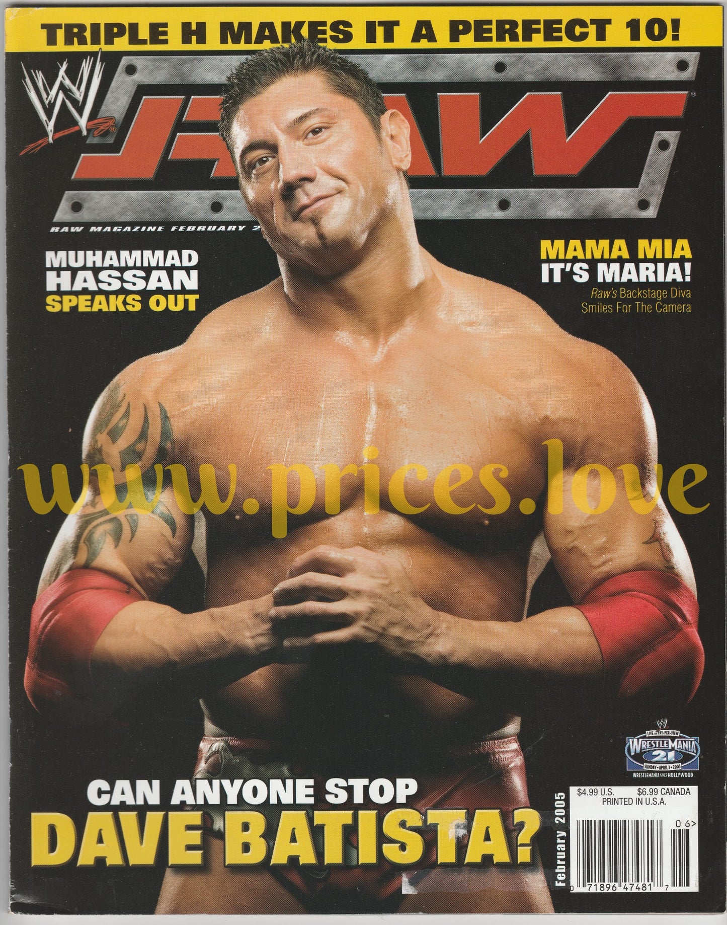 WWF RAW Wrestling Magazine February 2005 Batista Triple H Muhammad Hassan POSTER