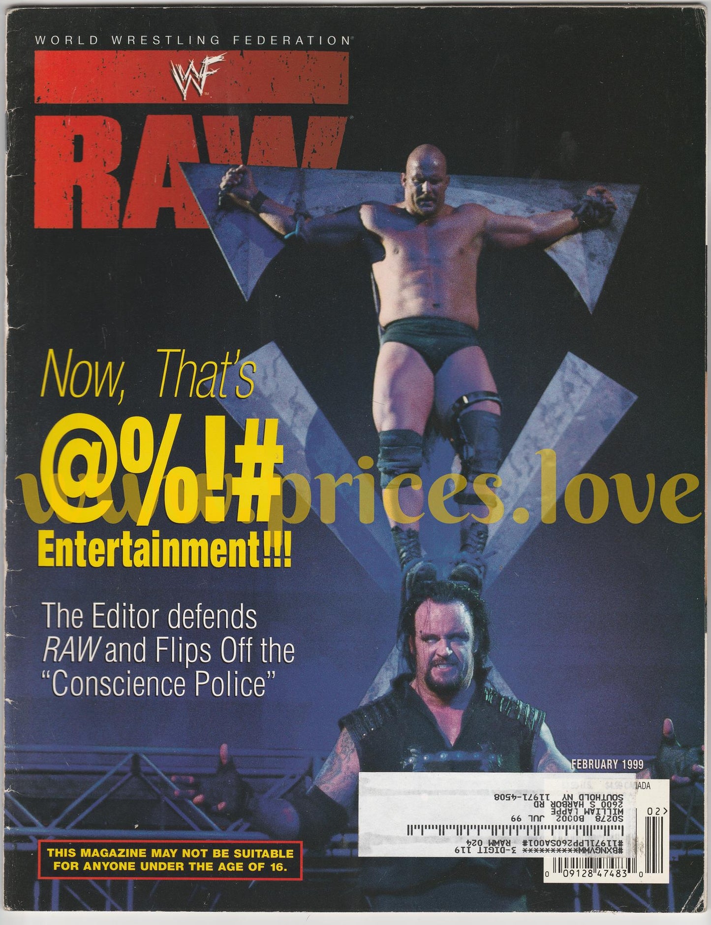 WWF RAW Wrestling Magazine February 1999 Steve Austin Undertaker Jesse Ventura