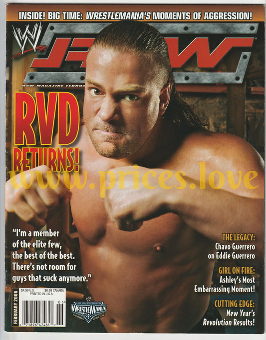 WWE RAW Wrestling Magazine February 2006 Rob Van Dam POSTER Wrestlemania Ashley