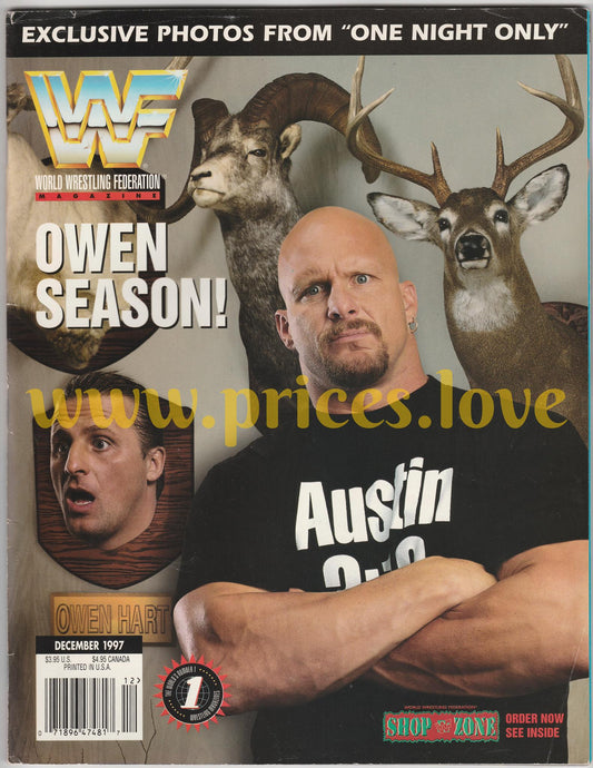 WWF Wrestling Magazine December 1997 Steve Austin Owen Hart WWE Chyna Poster