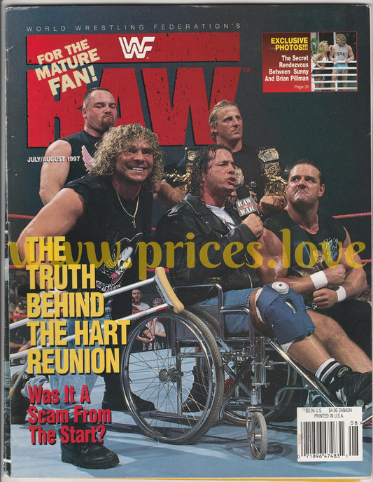 WWF RAW Wrestling Magazine July August 1997 Hart Foundation Sunny POSTER wwe wcw