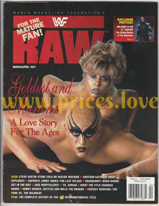 WWF RAW Wrestling Magazine March April 1997 Goldust Marlena POSTER Undertaker