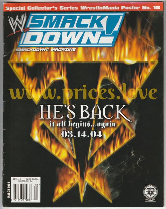 WWE Smackdown Wrestling Magazine March 2004 Undertaker Wrestlemania POSTER WWF