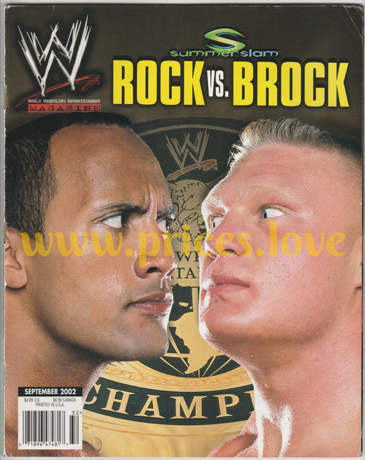 WWE Wrestling Magazine September 2002 The Rock Brock Lesnar POSTER Summerslam