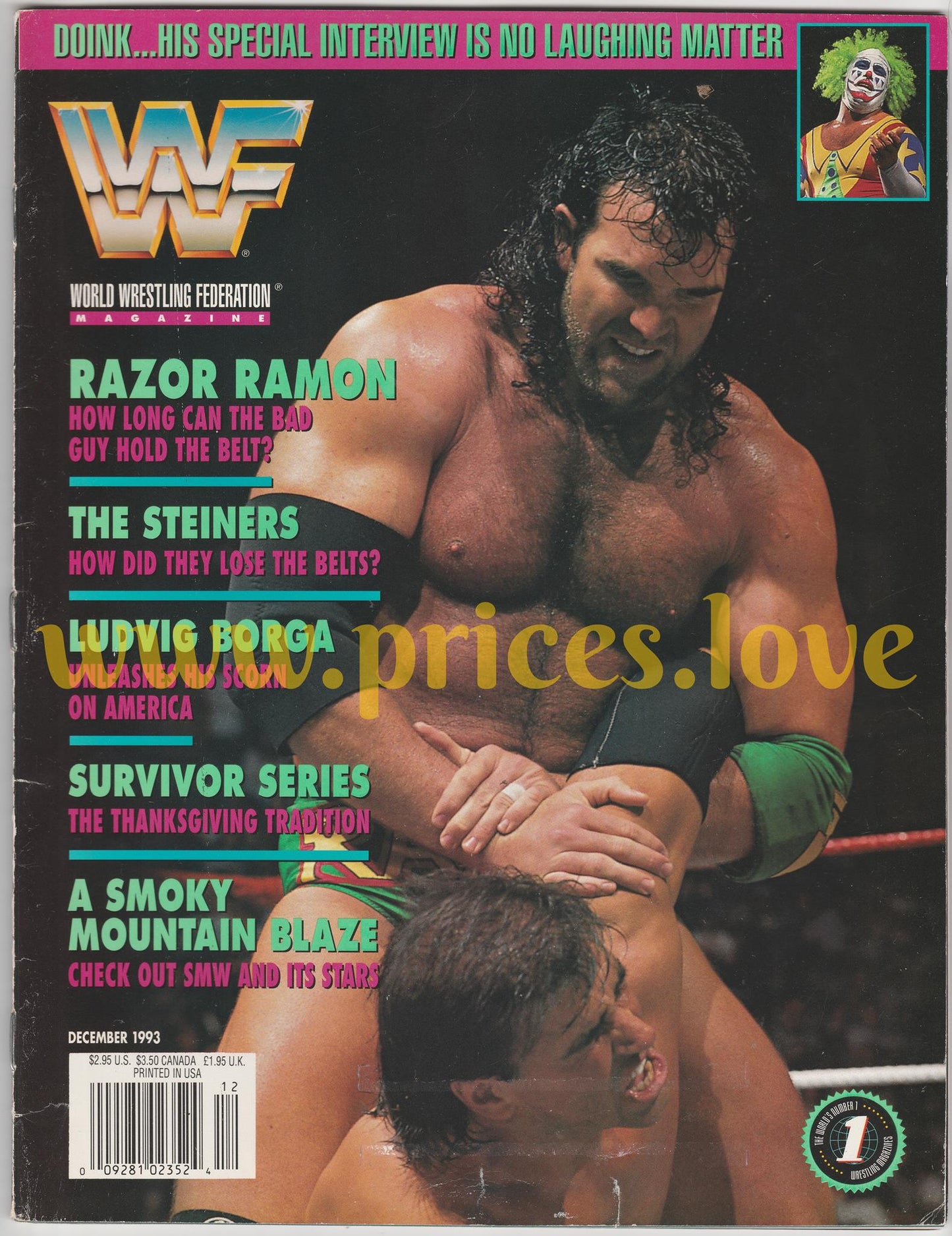 WWF Wrestling Magazine December 1993 Razor Ramon WWE 1-2-3 Kid Pinup Poster SMW