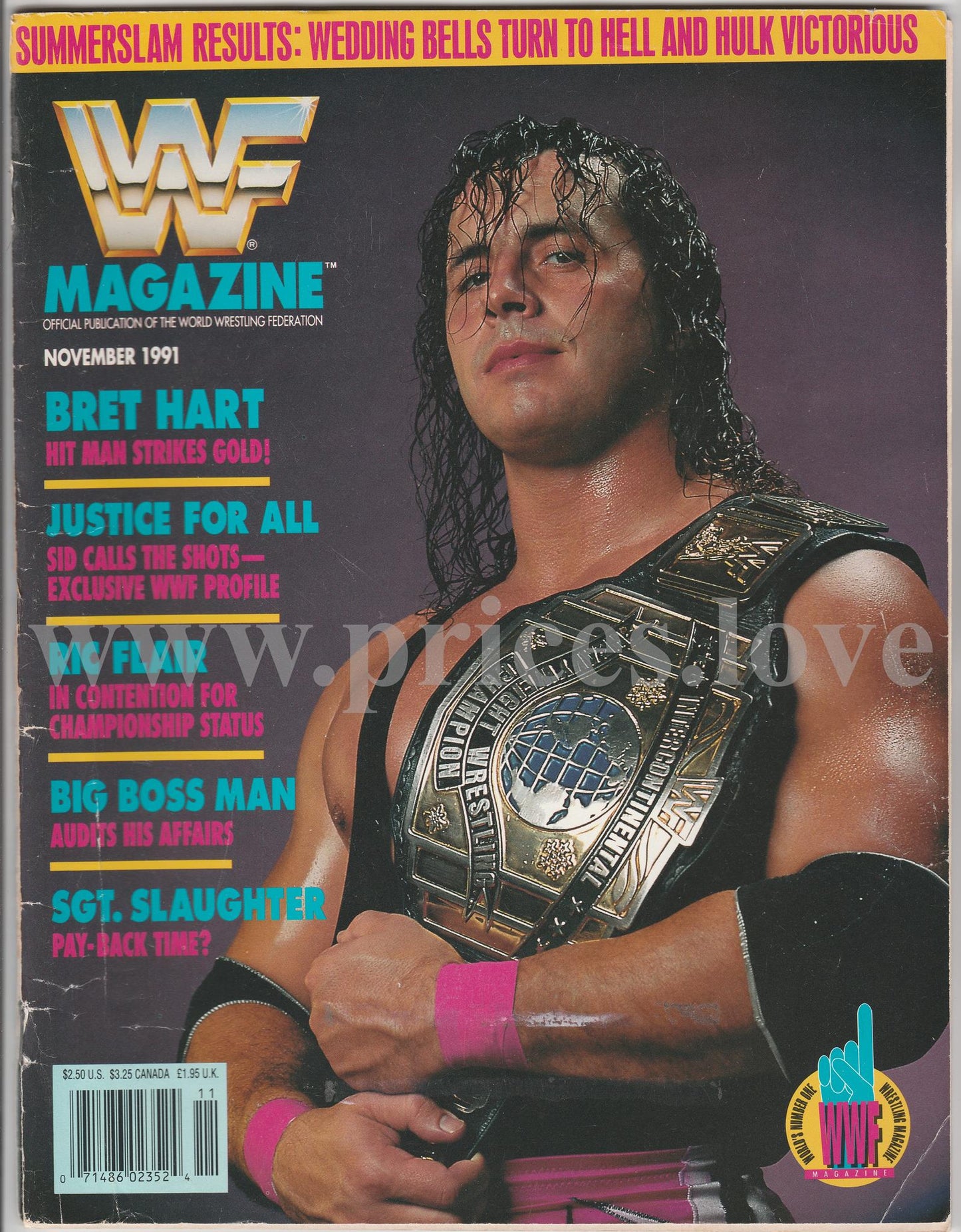 WWF Wrestling Magazine November 1991 Bret Hart Ric Flair Sid Justice Boss WWE