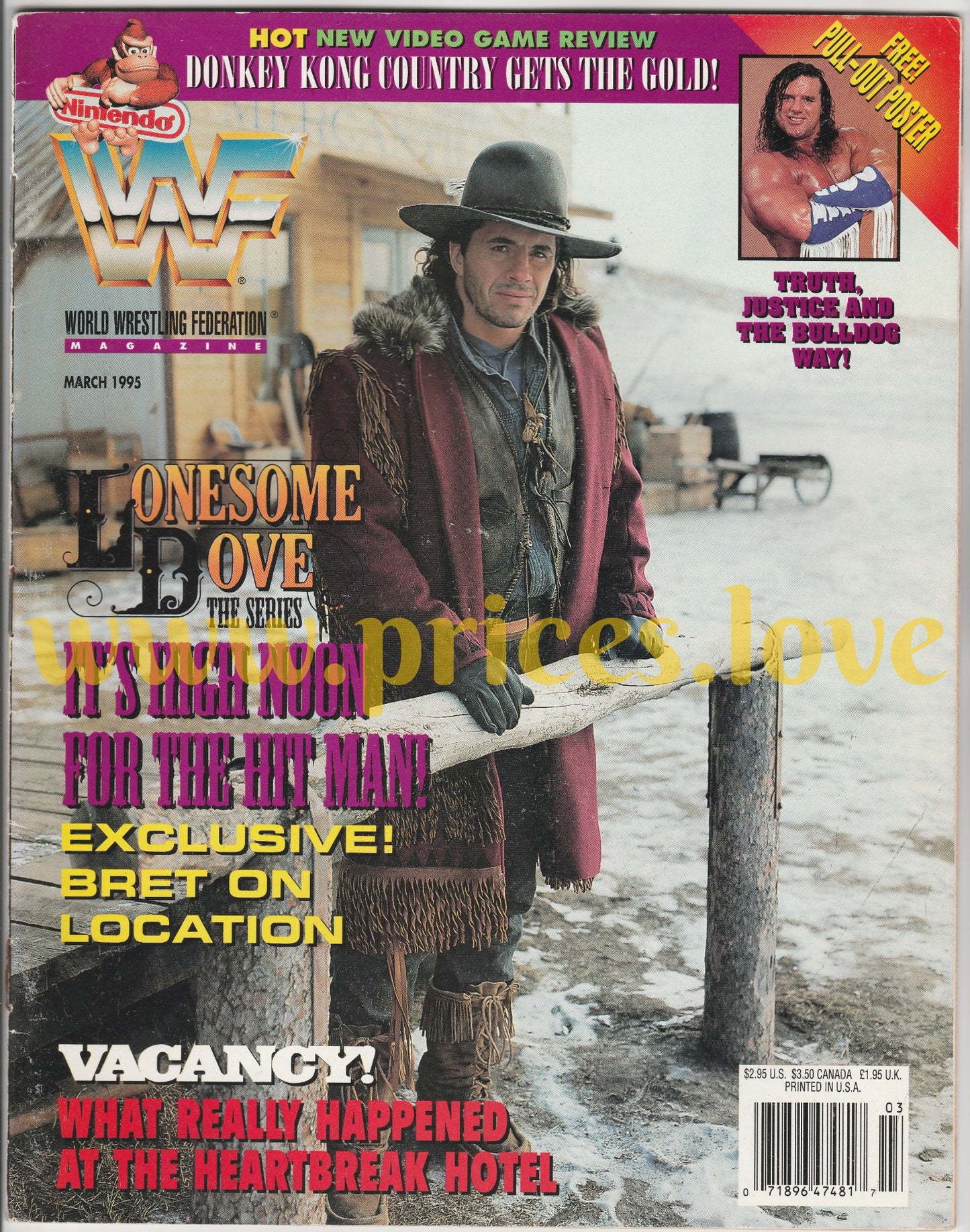 WWF Wrestling Magazine March 1995 Bret Hart Lonesome Dove British Bulldog WWE