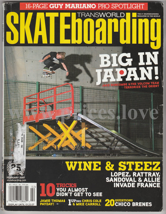 Transworld Skateboarding Magazine February 2007 Japan Lopez Rattray Sandoval Guy