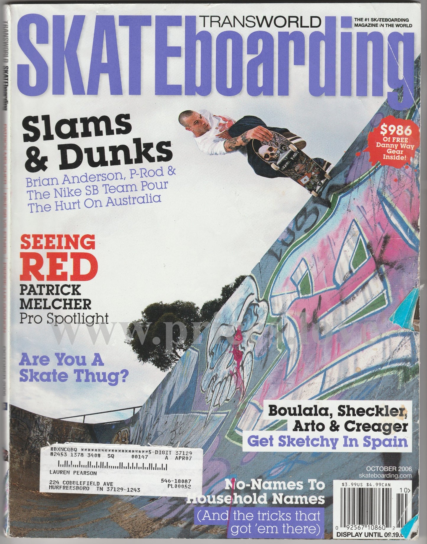 Transworld Skateboarding Magazine October 2006 Slams & Dunks Brian Anderson PRod