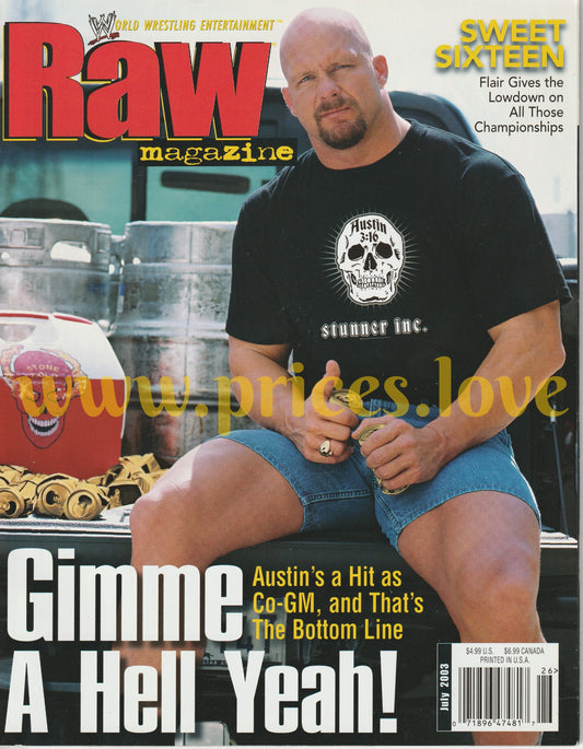 WWE RAW Wrestling Magazine July 2003 Steve Austin WWF Ric Flair Marlena POSTER