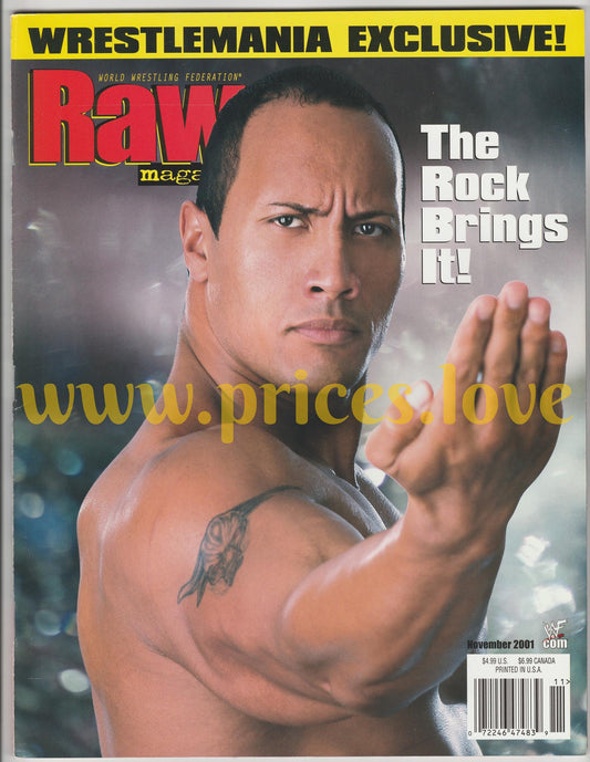 WWF RAW Wrestling Magazine November 2001 The Rock POSTER Wrestlemania WWE Kurt