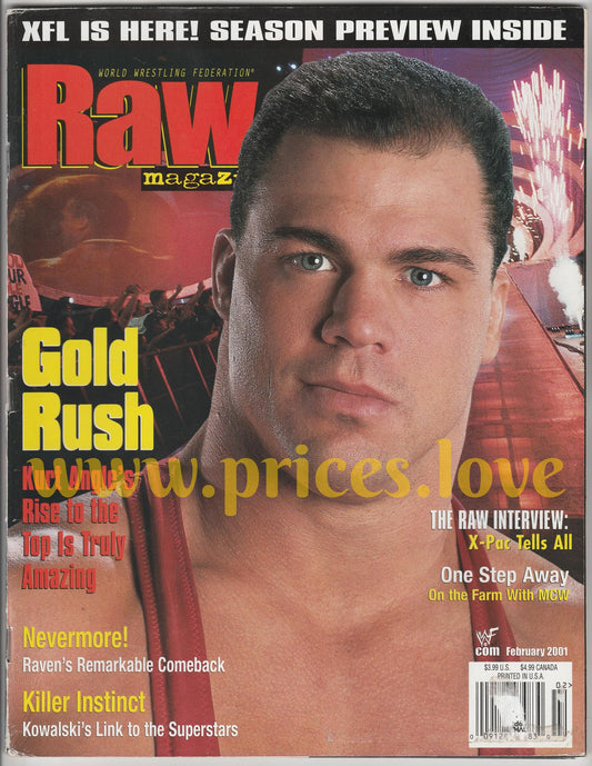 WWF RAW Wrestling Magazine February 2001 Kurt Angle Killer Kowalski XFL + POSTER