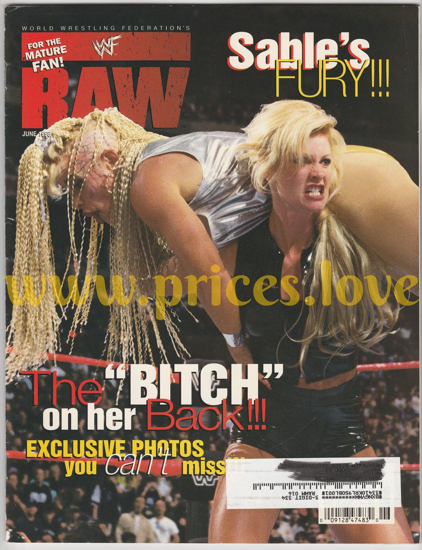 WWF RAW Wrestling Magazine June 1998 Sable Luna Vachon POSTER wwe Steve Austin