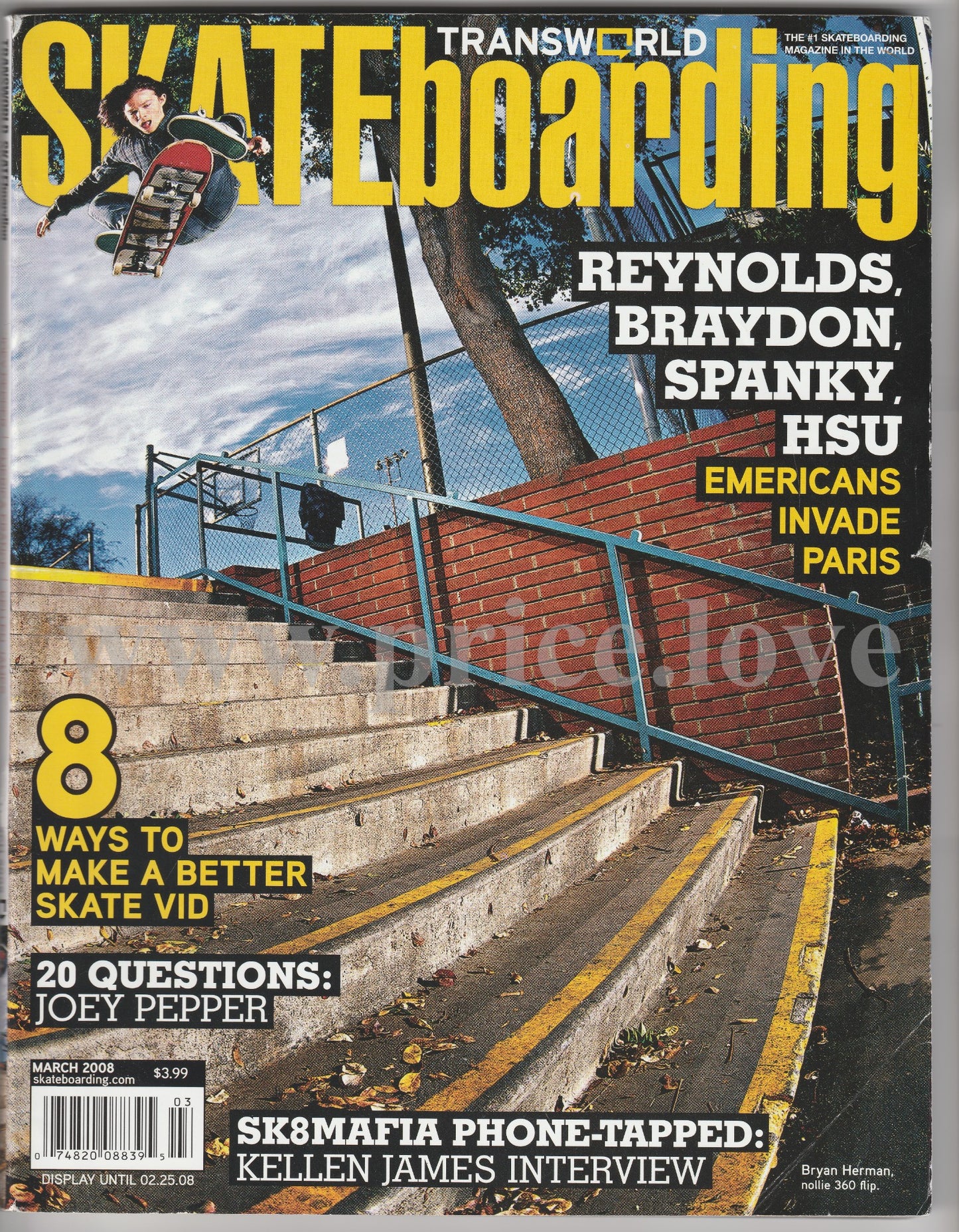 Transworld Skateboarding Magazine March 2008 Reynolds Bryadon Spanky HSU Paris 1