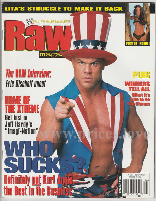 WWE RAW Wrestling Magazine October 2002 Kurt Angle Eric Bischoff WWF w/ Poster