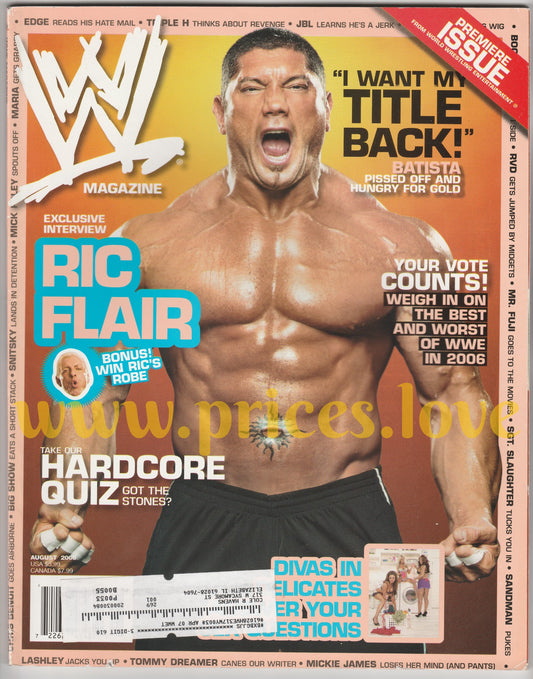 WWE Wrestling Magazine August 2006 WL Batista WWF Premiere ISSUE + POSTER divas