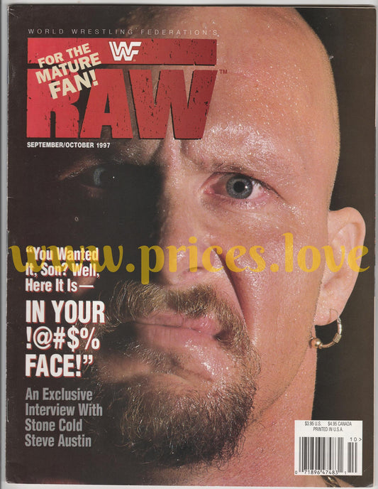 WWF RAW Wrestling Magazine September October 1997 Steve Austin POSTER WWE Yokozu