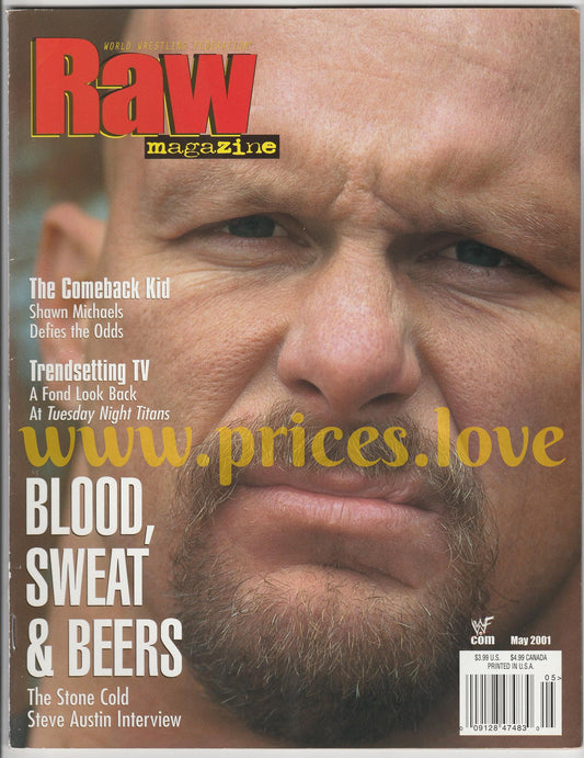 WWF RAW Wrestling Magazine May 2001 Steve Austin POSTER Tuesday Night Titans