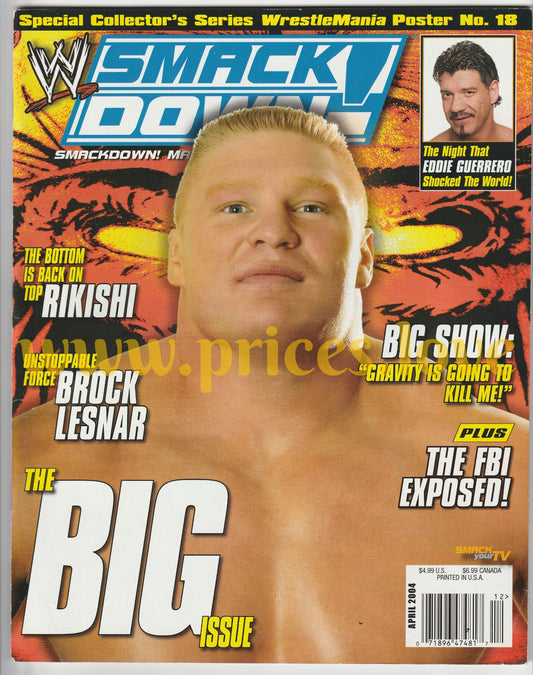 WWE Smackdown Wrestling Magazine April 2004 Brock Lesnar Wrestlemania POSTER WWF