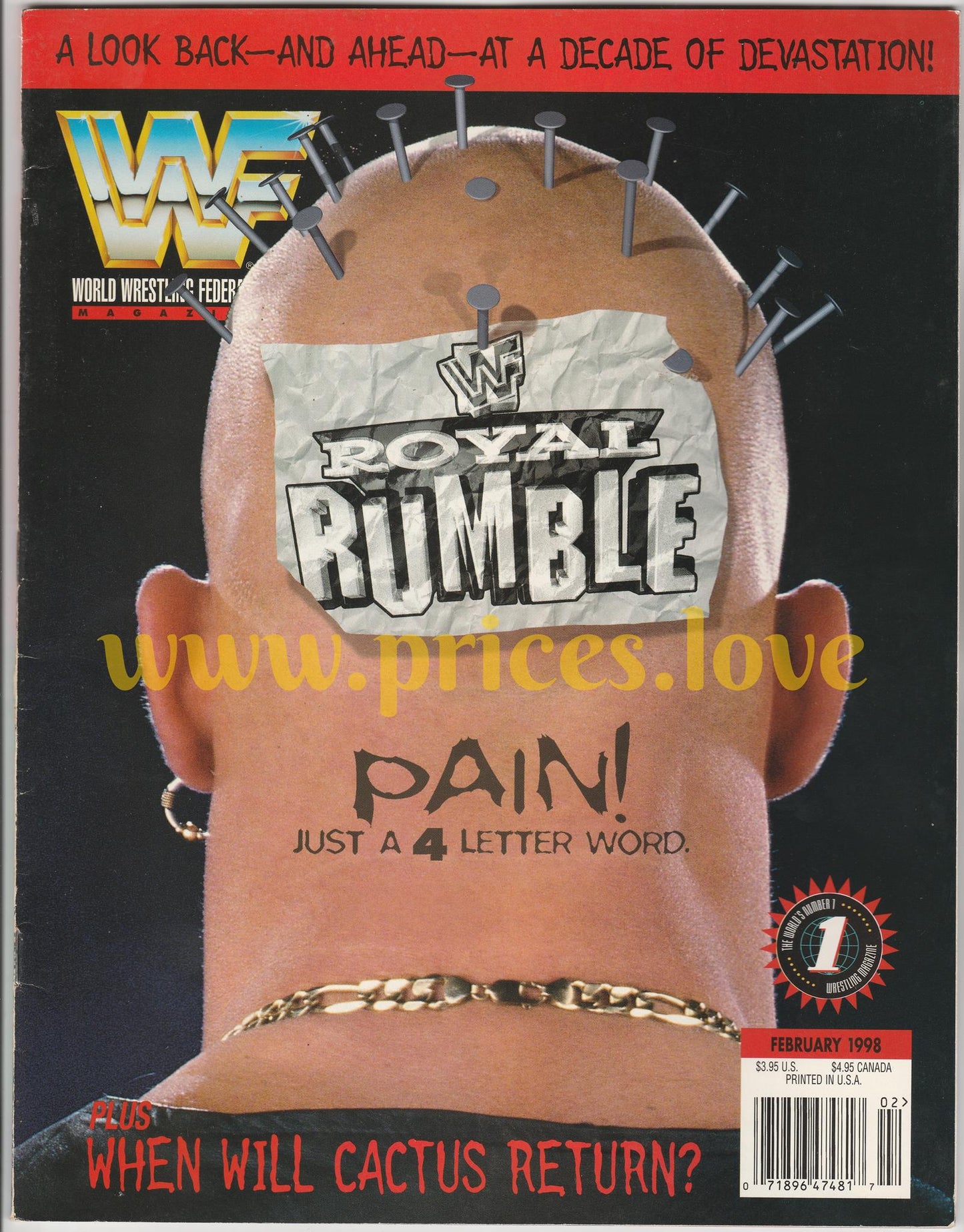 WWF Wrestling Magazine February 1998 Royal Rumble WWE Cactus Jack POSTER wwe