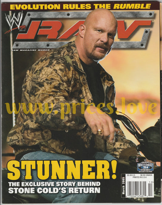 WWE RAW Wrestling Magazine March 2005 Steve Austin Evolution Royal Rumble POSTER