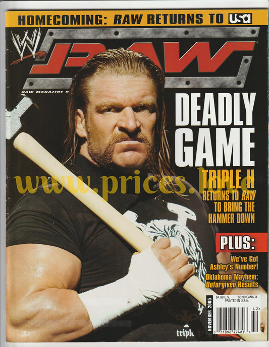 WWE RAW Wrestling Magazine November 2005 Triple H Ashley POSTER Unforgiven WWF