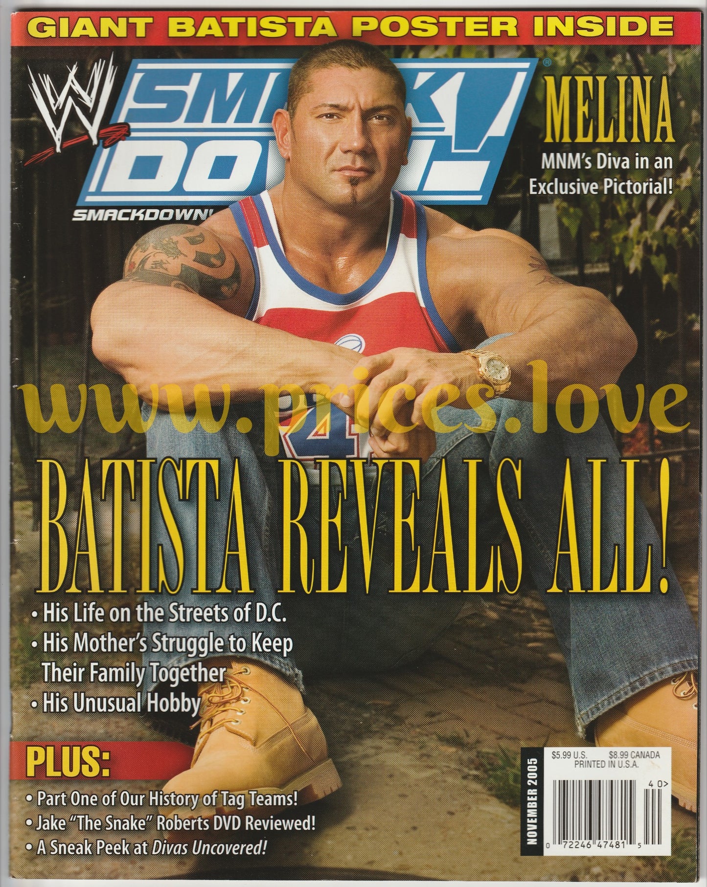 WWE Smackdown Wrestling Magazine November 2005 Batista Jake Roberts WWF Melina